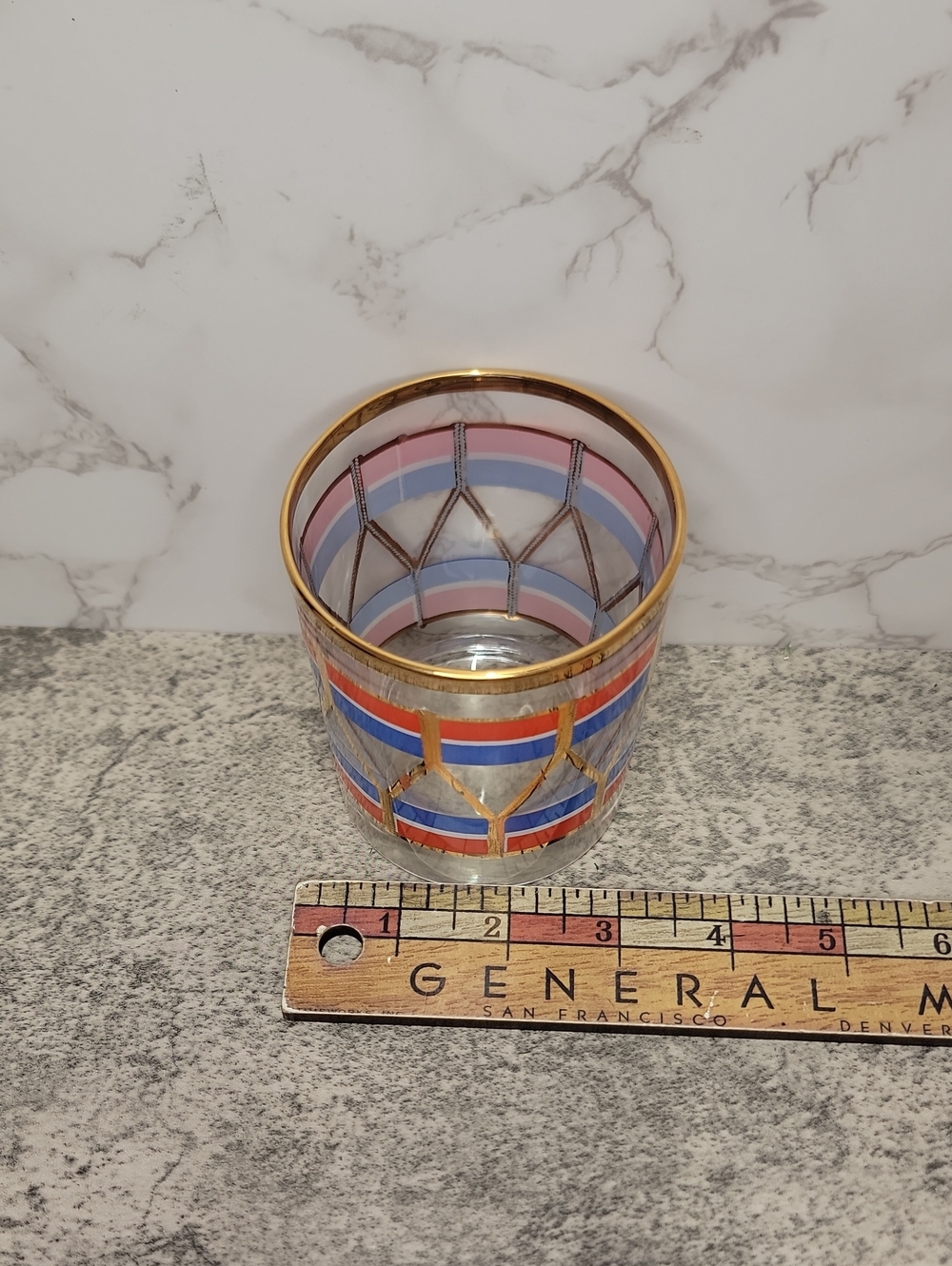 Vintage Fabrico Red and Blue Gold Rim Rocks Glasses Set of Four - Picture 9 of 9